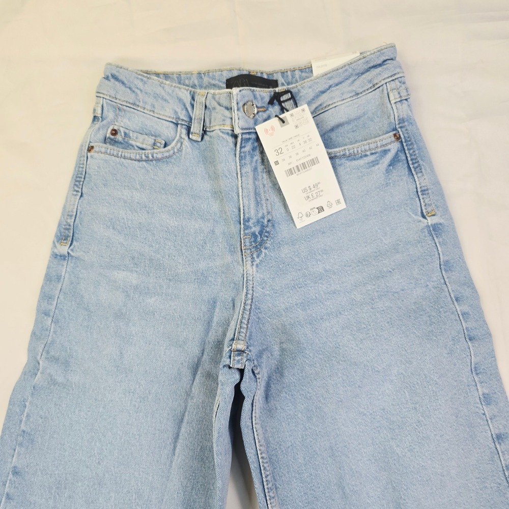 Zara Culotte Jeans Women's Size 0 Light Blue High Rise Wide Leg Denim - Picture 9 of 13